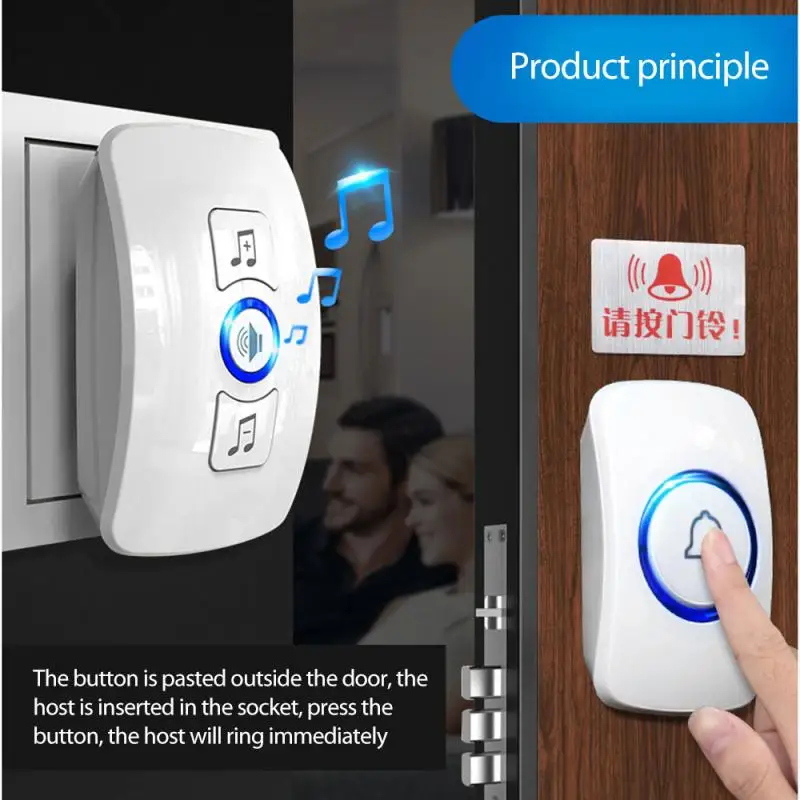 

M525+F51 Home Security Welcome Wireless Doorbell Smart Chimes Door Bell Alarm LED Light 32 Songs Plug-in Waterproof Touch Button