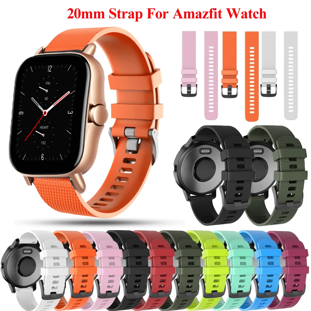 

20mm Silicone Watchband Straps For Amazfit GTS 2/2e/GTS2 Mini/GTR 42mm/Bip U/S Bracelet Wrist Bnad Smartwatch Wriststrap Correa