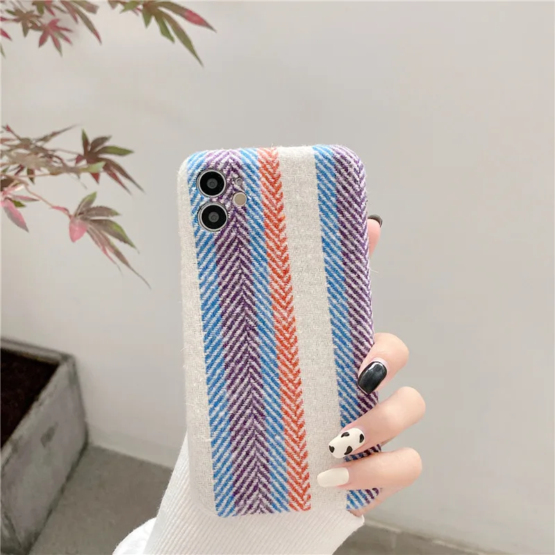 Luxury Linen cotton fabric Phone Case For iphone 11 Pro Max SE 2020 7 8 plus Retro stripes Soft Back Cover XS X XR | Мобильные