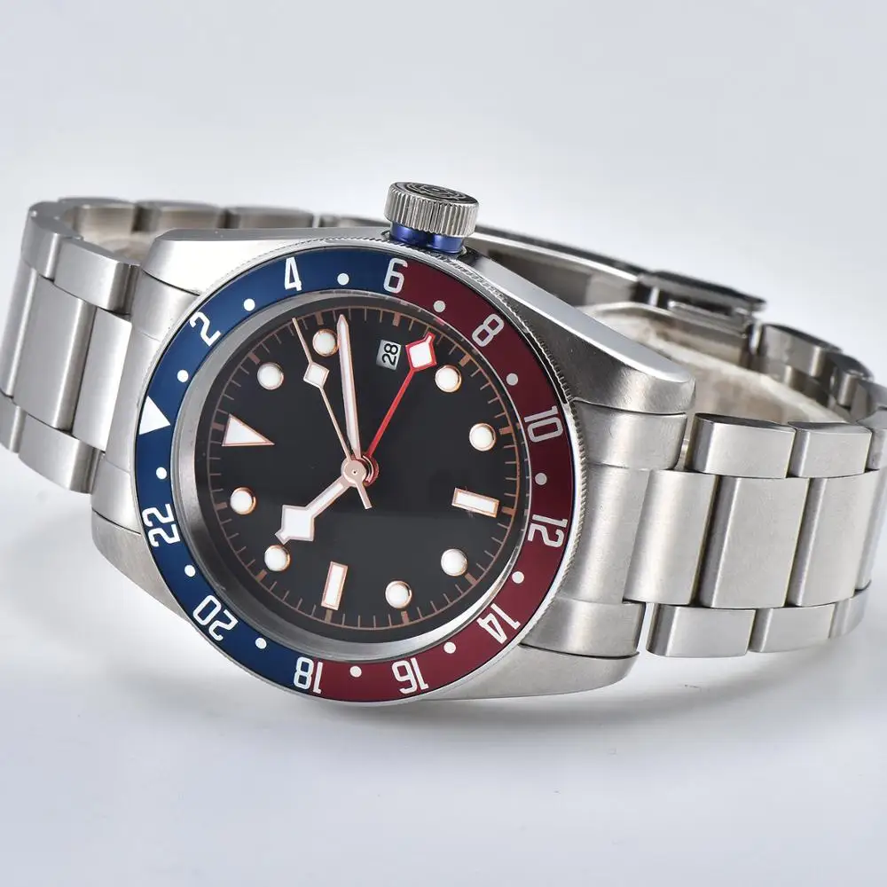 Часы наручные автоматические GMT watch 41 мм чехол из минерального стекла и стали