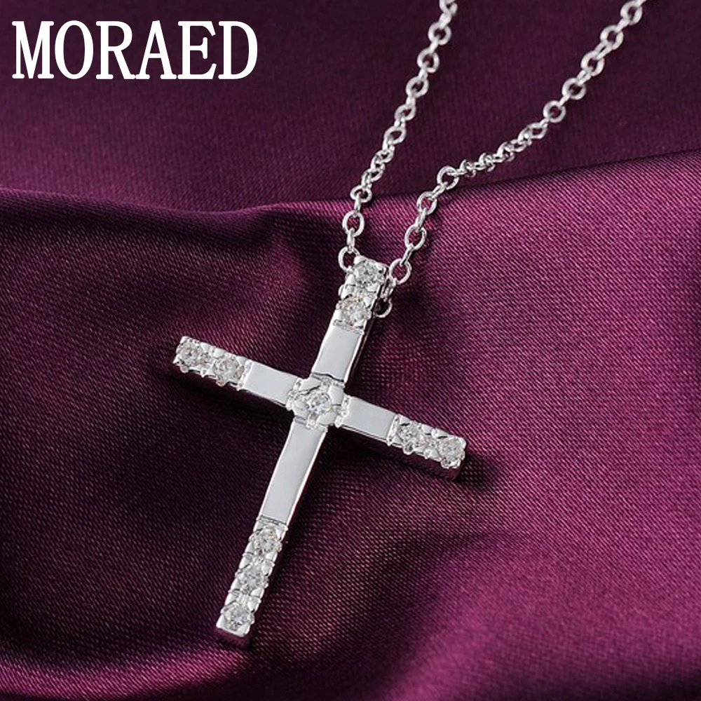

925 Sterling Silver Personality AAA Zircon Cross Pendant Necklace For Woman Man Wedding Party Fashion Gift