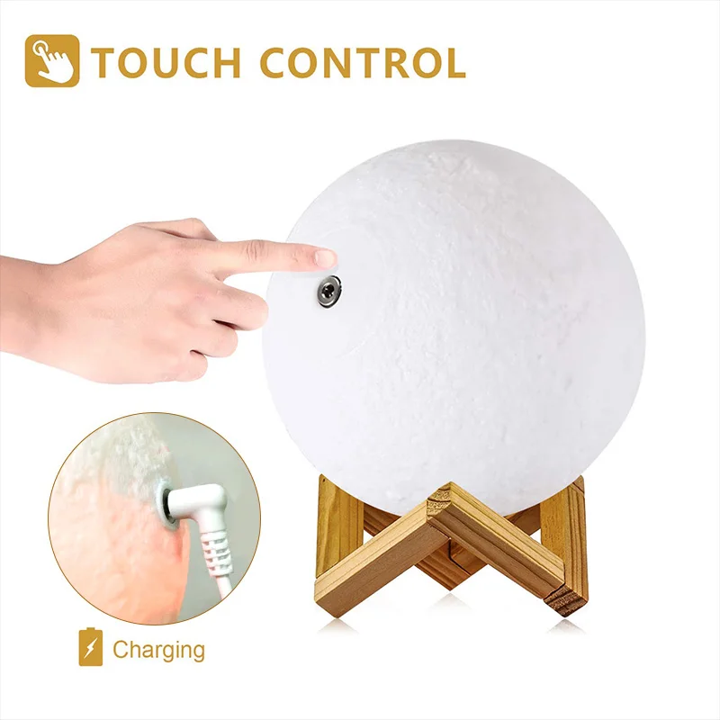 16 Colors Moon Lamp 3D Printing LED Night Light with Stand USB Rechargeable for Home Bedroom Decoration | Освещение