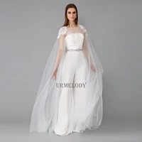 unique wedding jumpsuits with crystal belt