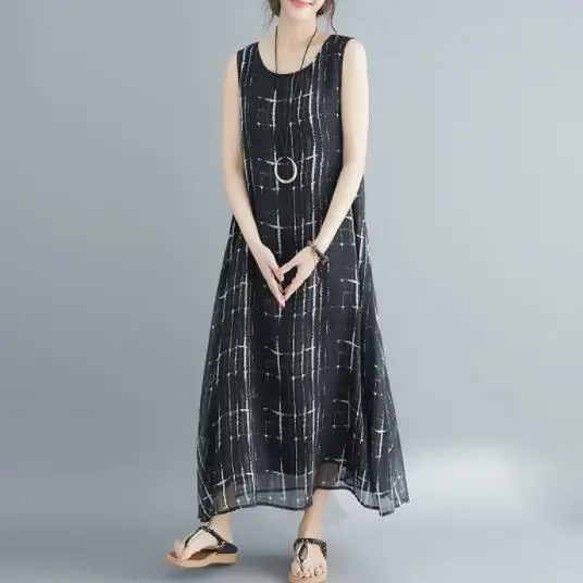 2020 Летнее белое шифоновое платье в клетку Свободные плиссированные платья