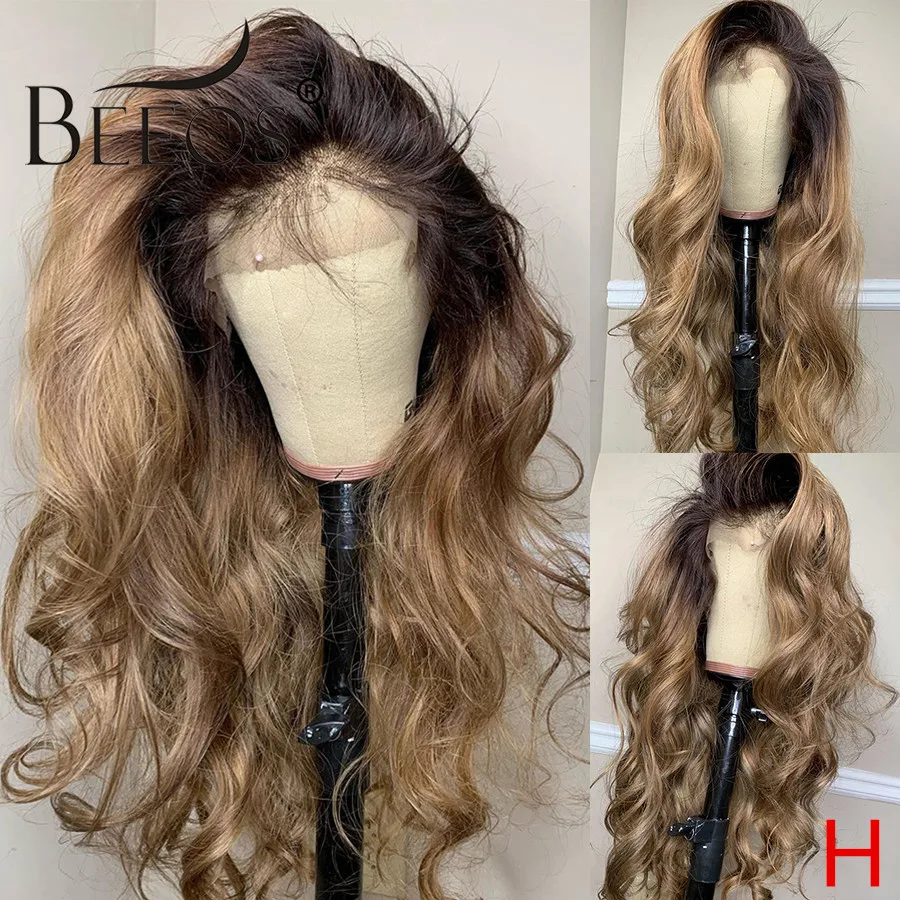 

Ombre Honey Blonde 180% 360 Lace Front Human Hair Wig Body Wave Ombre Color Pre Plucked Baby Hair Bleached Knots Brazilian Remy
