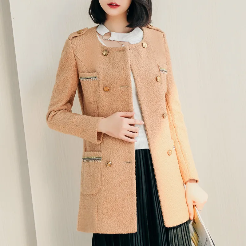 Женское длинное шерстяное пальто синее элегантное на осень и зиму 2020 KJ2386 |