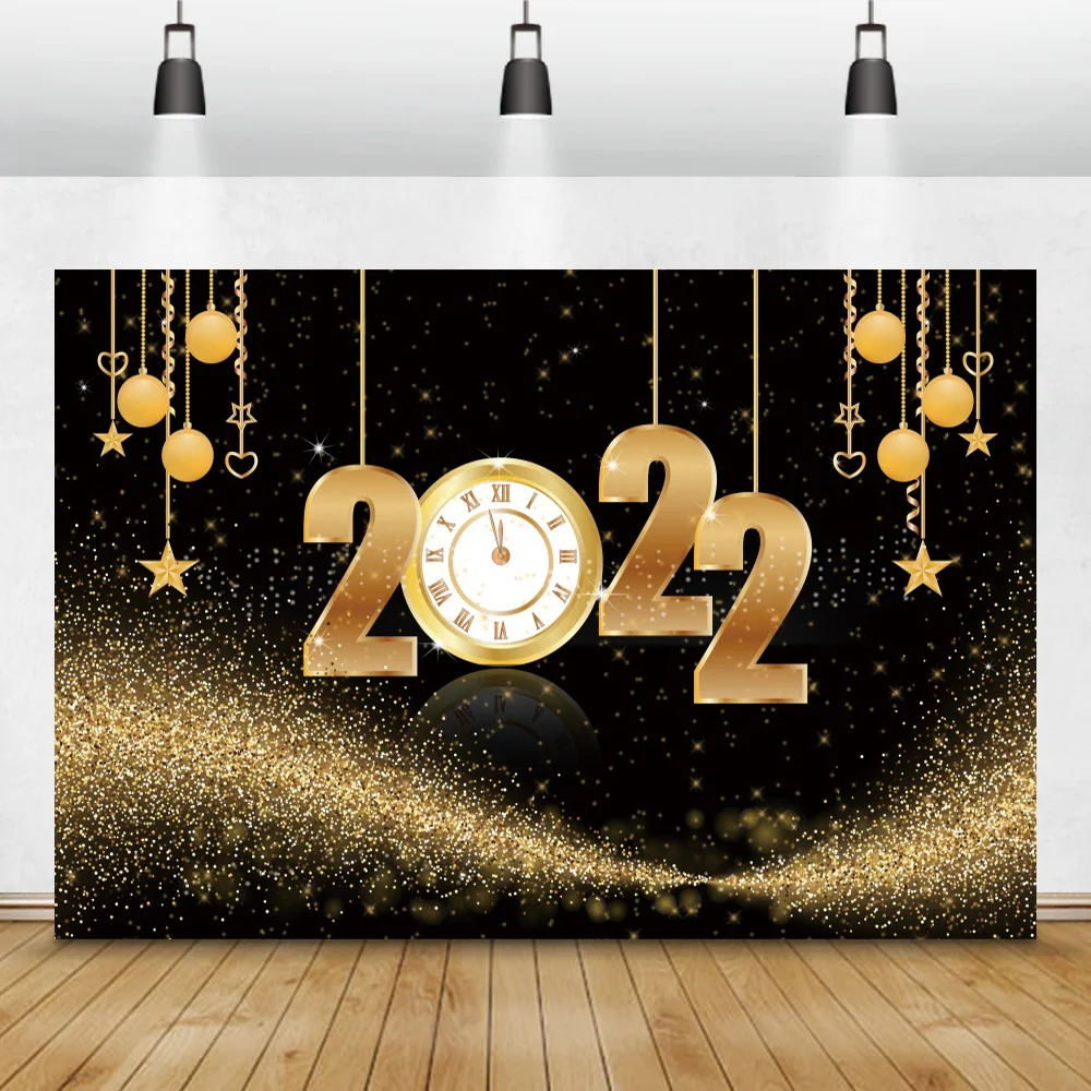 

Золотые часы 2022 с новым годом праздник фон Блестки для семейных друзей вечерние ринка декор Фотография фон для фотостудии