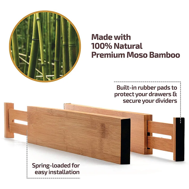 

Dropshipping 4 Pieces of Bamboo Drawer Dividers Expansion Board Adjustable Dividers Shelf Divider Cabinet Closet Organizer
