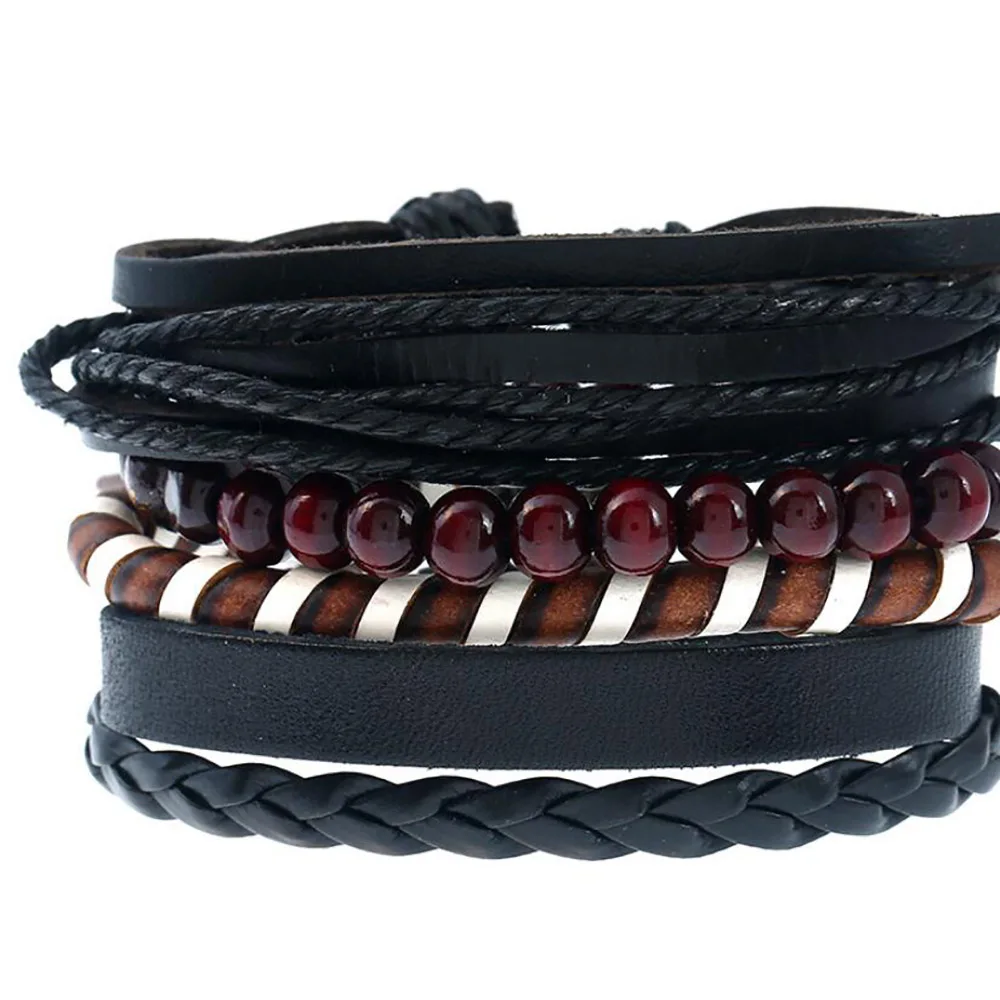 Творческий шарик из бисера браслет выдвижной кожаный 4 вещи в комплекте унисекс