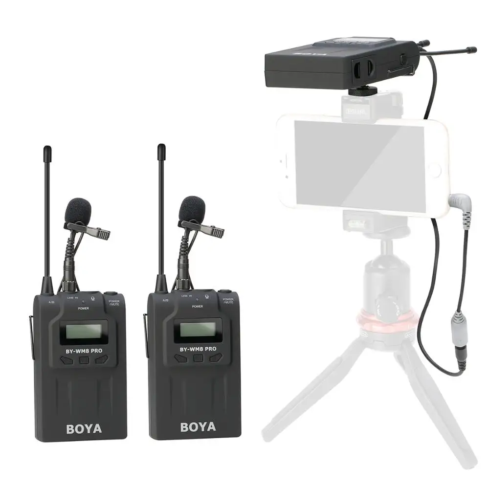 BOYA BY WM8 Pro K2 UHF двухканальная петличный беспроводной микрофон системы для цифровых