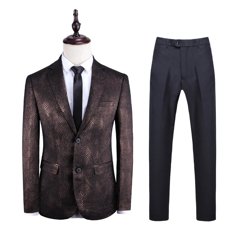 

(Jacket +Pants) 2019 autumn new High quality Male fashion casual business suits Men's Crocodile Pattern suits wedding dress suit