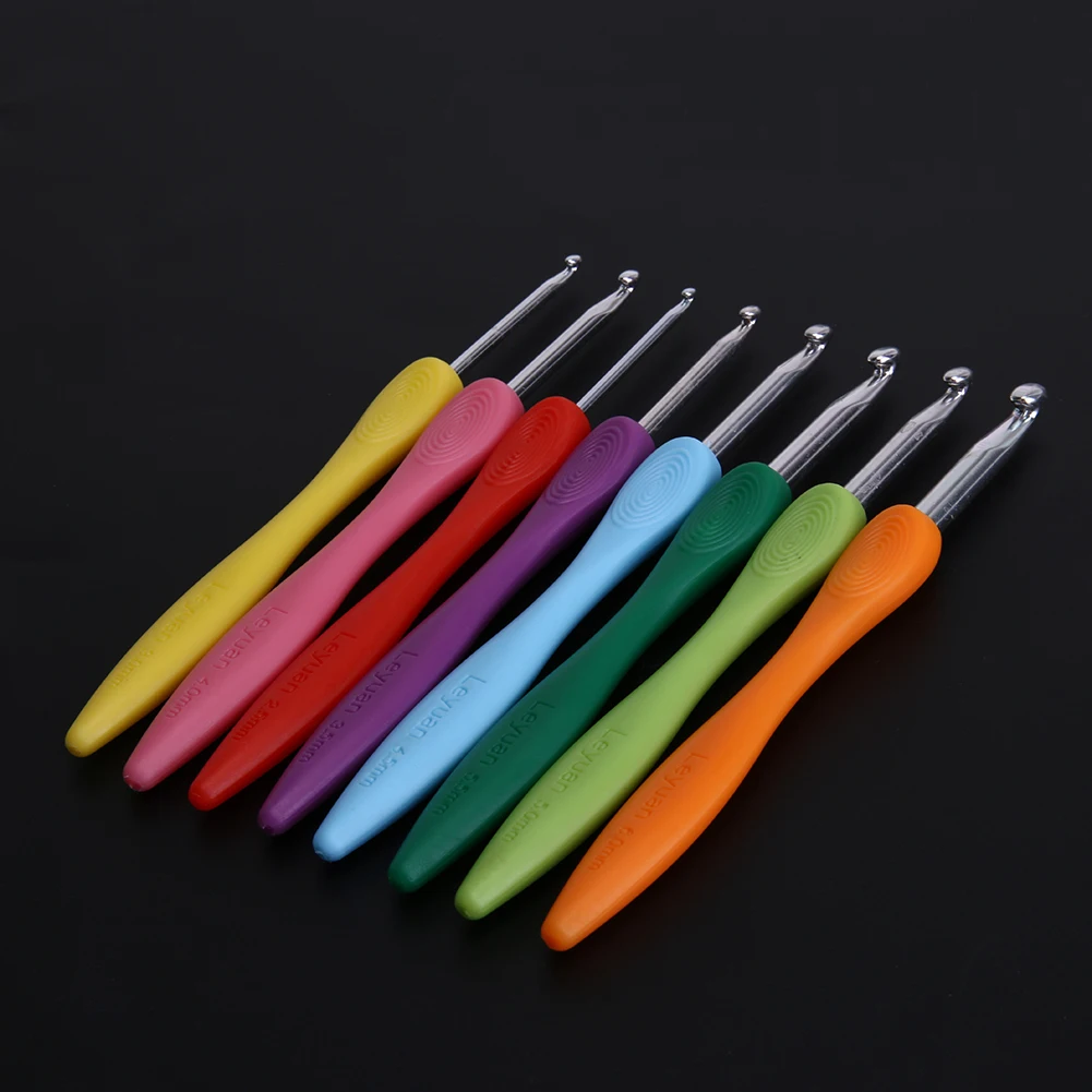 

Soft Handle 8pcs Colorful Aluminium Crochet Hooks Knitting Needls Set
