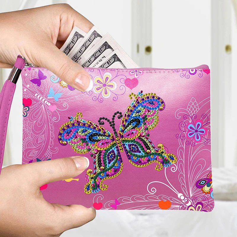

Кошелек С Рисунком бабочки «сделай сам», бумажник на запястье со стразами особой формы, Дамский клатч, подарок для подруги и матери
