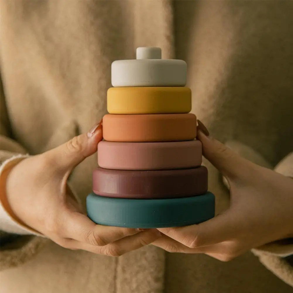 

Baby Toy Soft Building Blocks Silicone Stacking Blocks 3D Folding Tower Silicone Construction Toy Rubber Teethers Montessori Toy