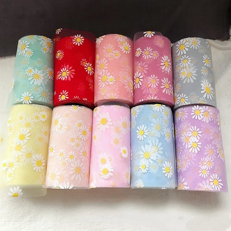 Ленты кружевные 75/60 мм 25 ярдов с принтом ромашек подарочная лента из органзы | Дом