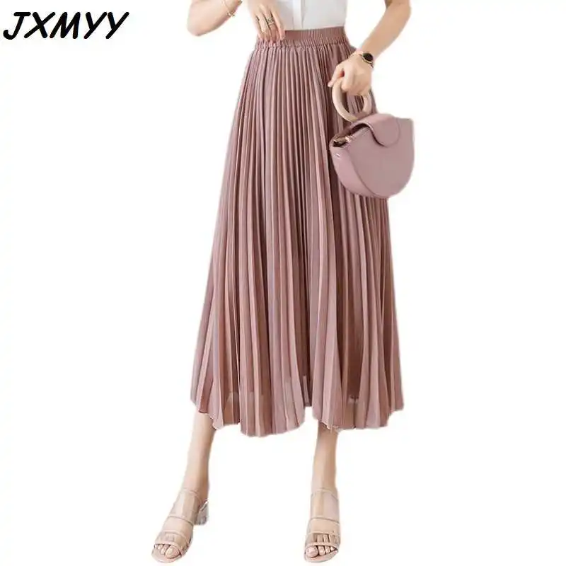 

ICCLEK 2021 Summer Fashion New Product Casual Loose Pleated Chiffon Women's High Waist Draping A-line Mid-length Dres