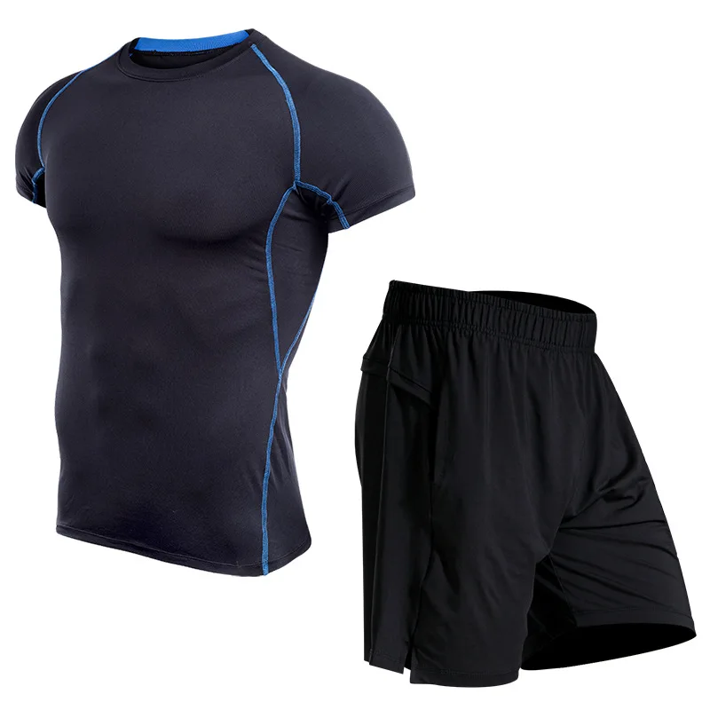 2-blue Мужская спортивная одежда, костюмы, спортивные колготки, одежда для тренировок, спортивный комплект для бега, спортивный костюм для бега, сухой крой, большие размеры - Цвет: 2-blue