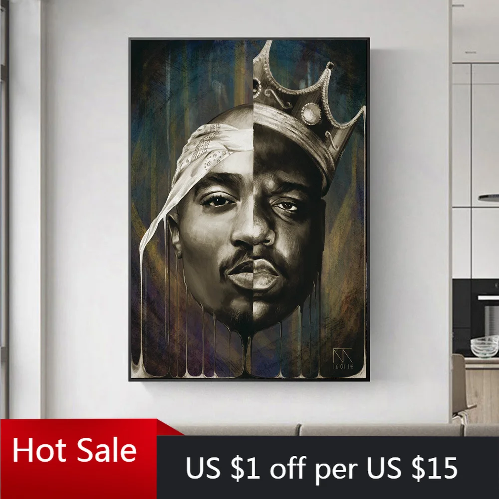 

Портрет большого и Тупака, холст, картина на стену, Декор, плакаты и принты, современные настенные картины, эстетическое украшение комнаты