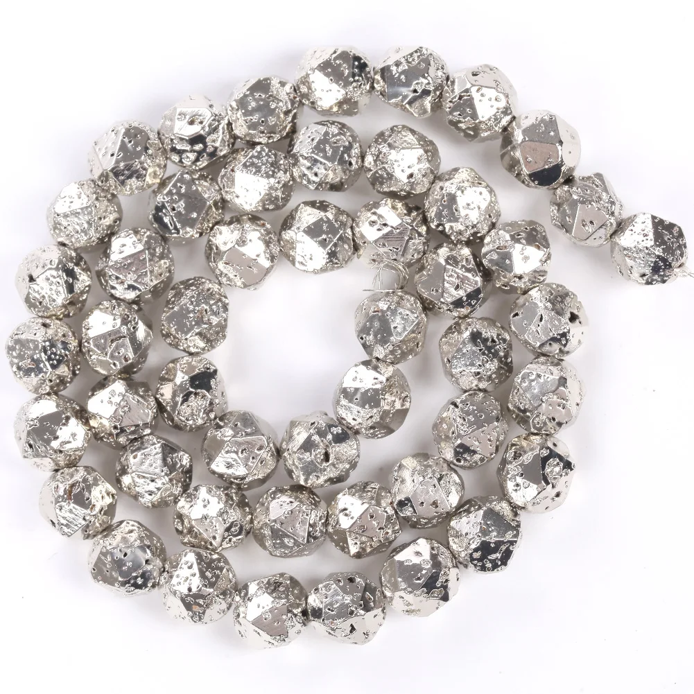 

Natural Faceted Volcanic Stone Silvers Copper Hematite Beads Round Loose Spacer Beads for Jewelry Making Bracelet Diy 6/8/10mm