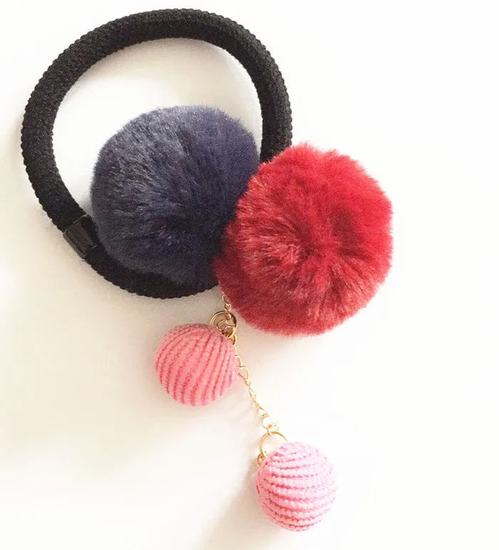 Hair Tie C Резинки для волос для девочек с разноцветным помпоном, эластичные резинки для волос, милый меховой шарик, веревка для волос, милая резинка, резинки для волос, аксессуары для волос - Цвет: Hair Tie C
