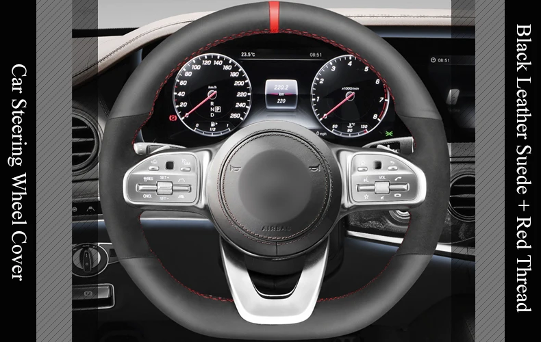 LQTENLEO черная натуральная кожа замша чехол на руль для Mercedes-Benz a-класс W177 c-класс W205 e-класс W213 s-класс W222
