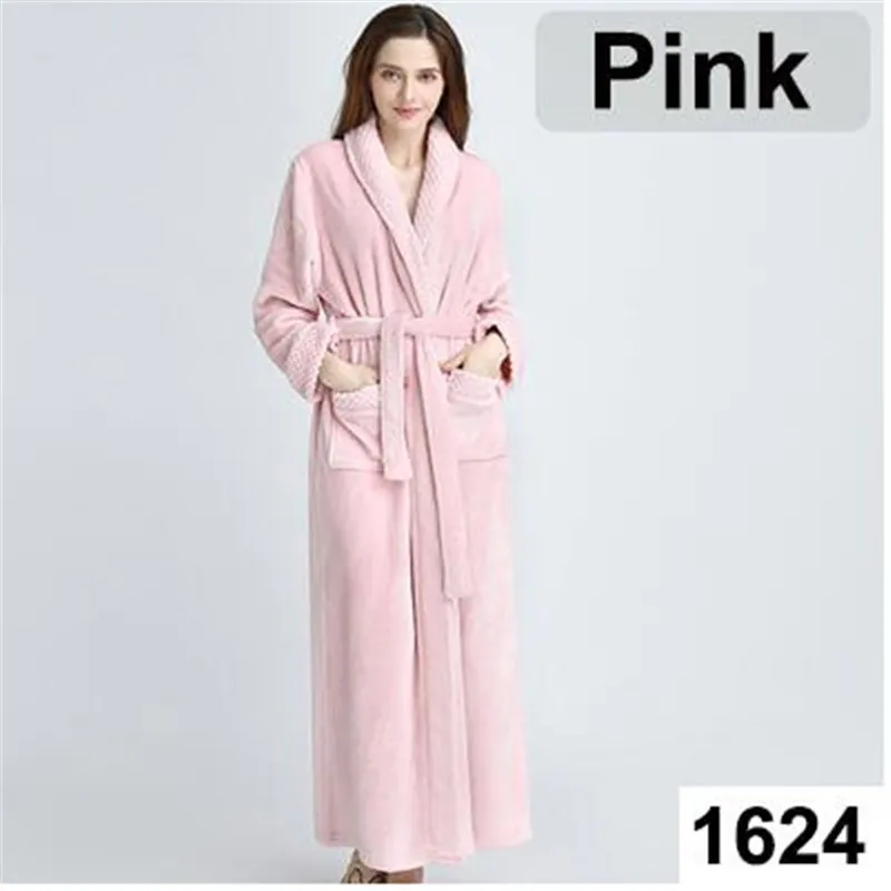 Женские очень длинные размера плюс теплые коралловые флисовые халаты зимние