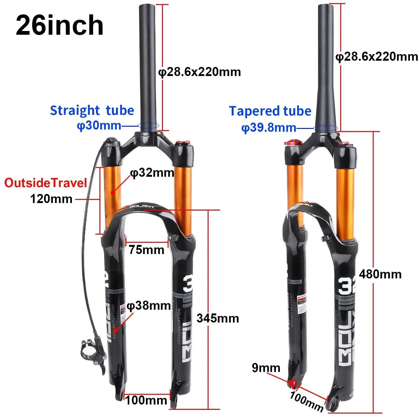 Подвесная вилка BOLANY из магниевого сплава для горного велосипеда 26/27 5/29 дюйма