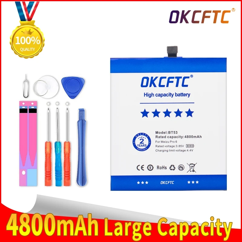 

Высококачественный 4800 мАч оригинальный аккумулятор BT53 BT53S для Meizu Pro 6 M570M M570Q M570H / Pro 6S Pro6S M570Q-S Мобильный телефон батареи