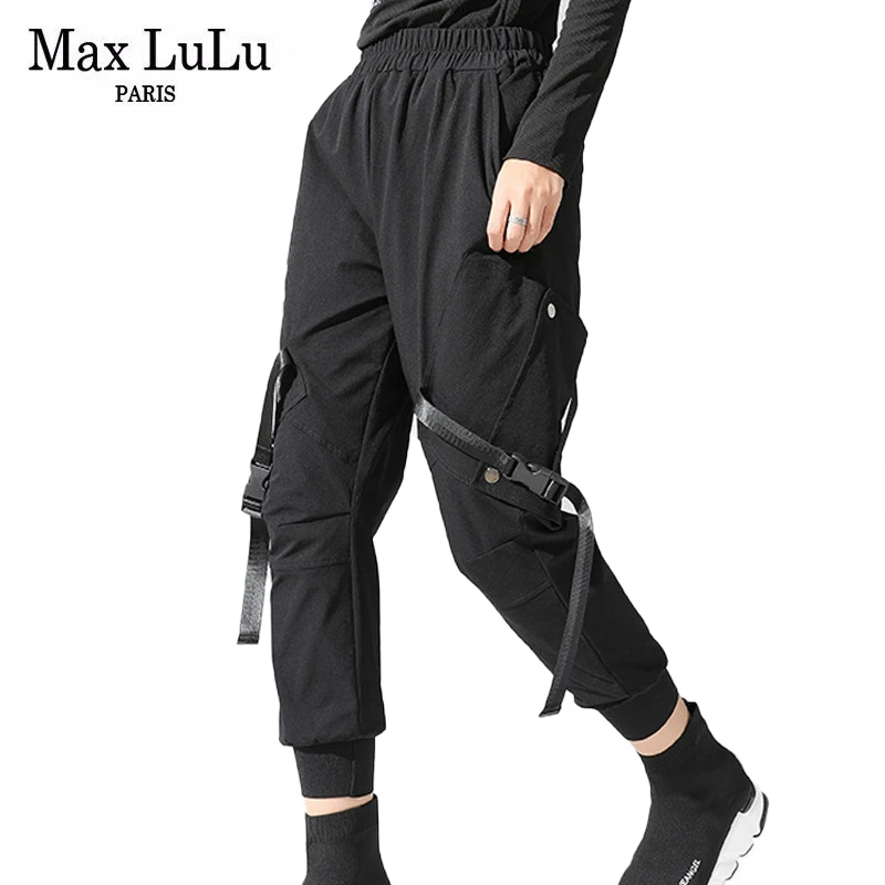 

Брюки Max LuLu женские в стиле оверсайз, модные повседневные эластичные штаны в Корейском стиле, свободные султанки в готическом стиле, уличная...