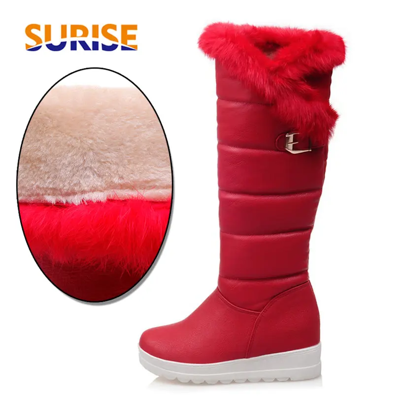 

Женские теплые меховые сапоги до колена, черные, белые высокие сапоги на толстой плюшевой подкладке, с круглым носком, с пряжкой, на платформ...