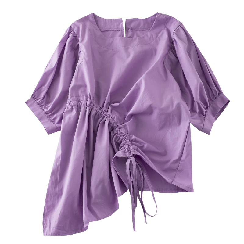 Женская Асимметричная блузка Повседневная Блузка с круглым вырезом и коротким