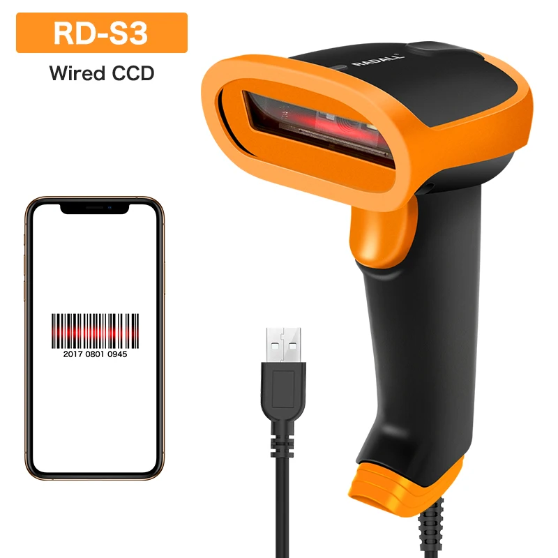 RD S3 портативный CCD сканер штрих кода проводной 1D считыватель USB кабель для