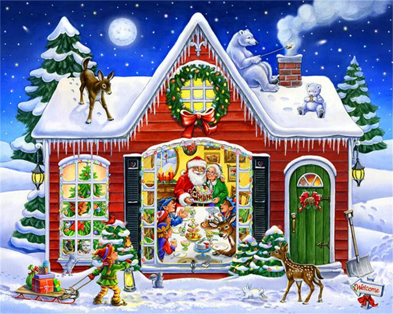 

5D Рождественский Снежный дом алмазная живопись наборы полностью квадратные круглые с AB дрель домашний декор Ручная работа мозаика вышивка ...