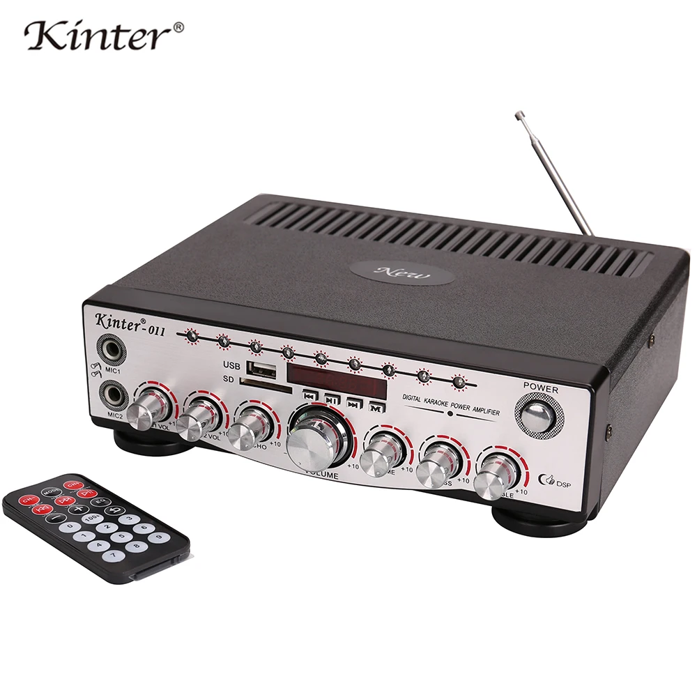 Kinter-011 hifi стерео звук караоке усилитель аудио 2,0 канальный источник питания AC и DC12V предложение USB SD Mic вход использовать в домашних условиях