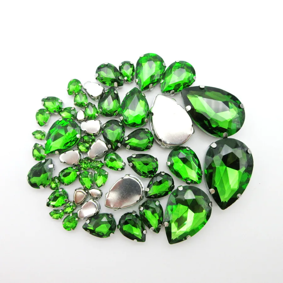 Olivine стеклянные хрустальные стразы Смешанная форма капли воды 7 размеров