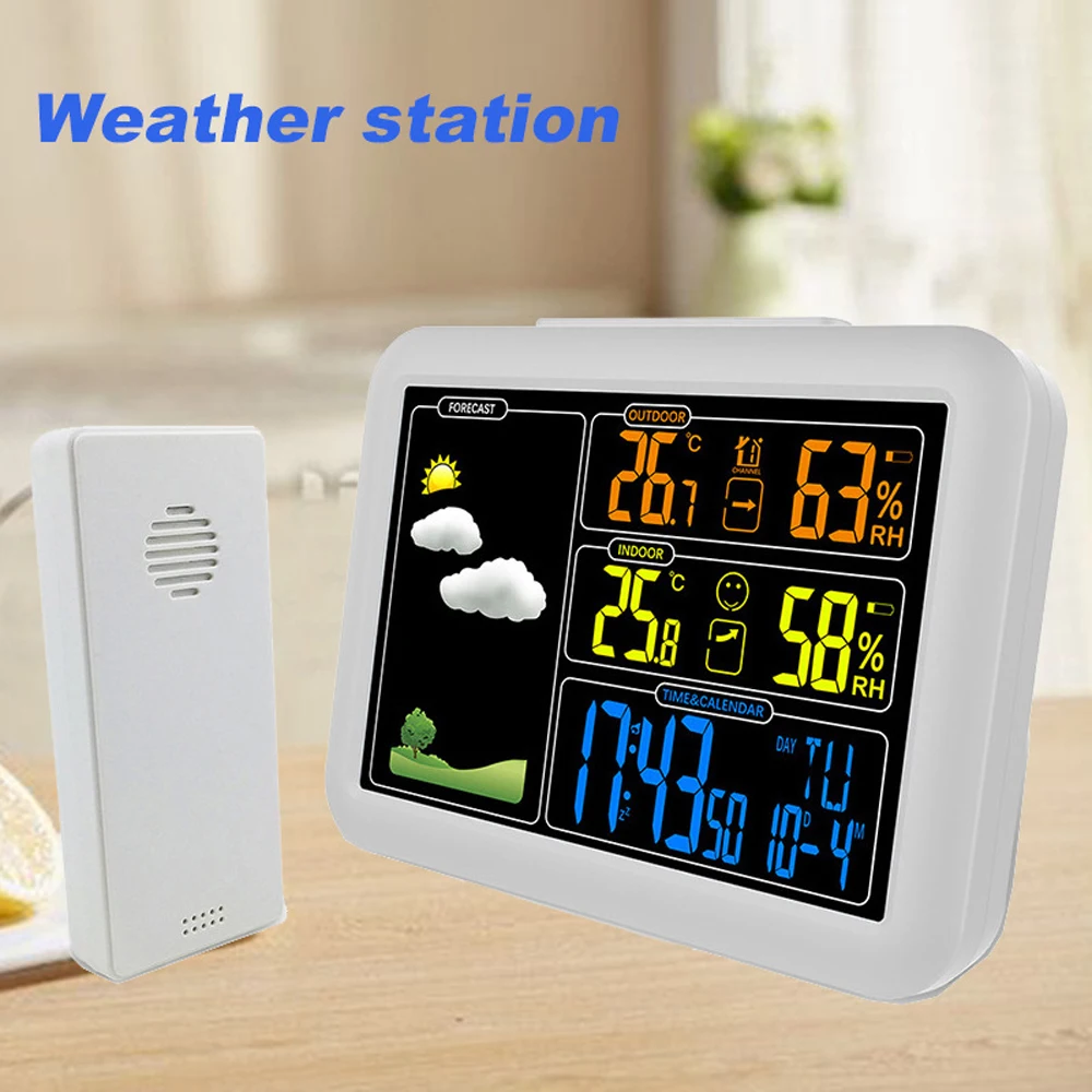 

Цифровой будильник, домашняя метеостанция для прогноза погоды, уличный Измеритель температуры и влажности с функцией повтора 5 мин
