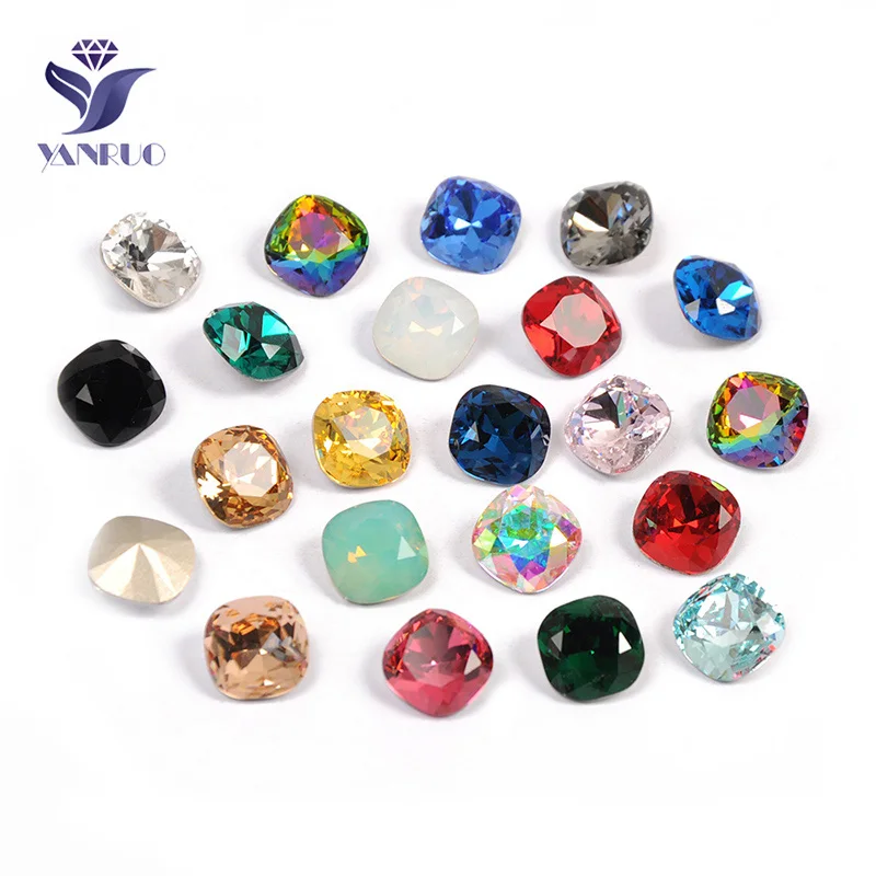 YANRUO 4470 огранка подушки Siam Glass Прошитые Стразы красный заостренный обратно