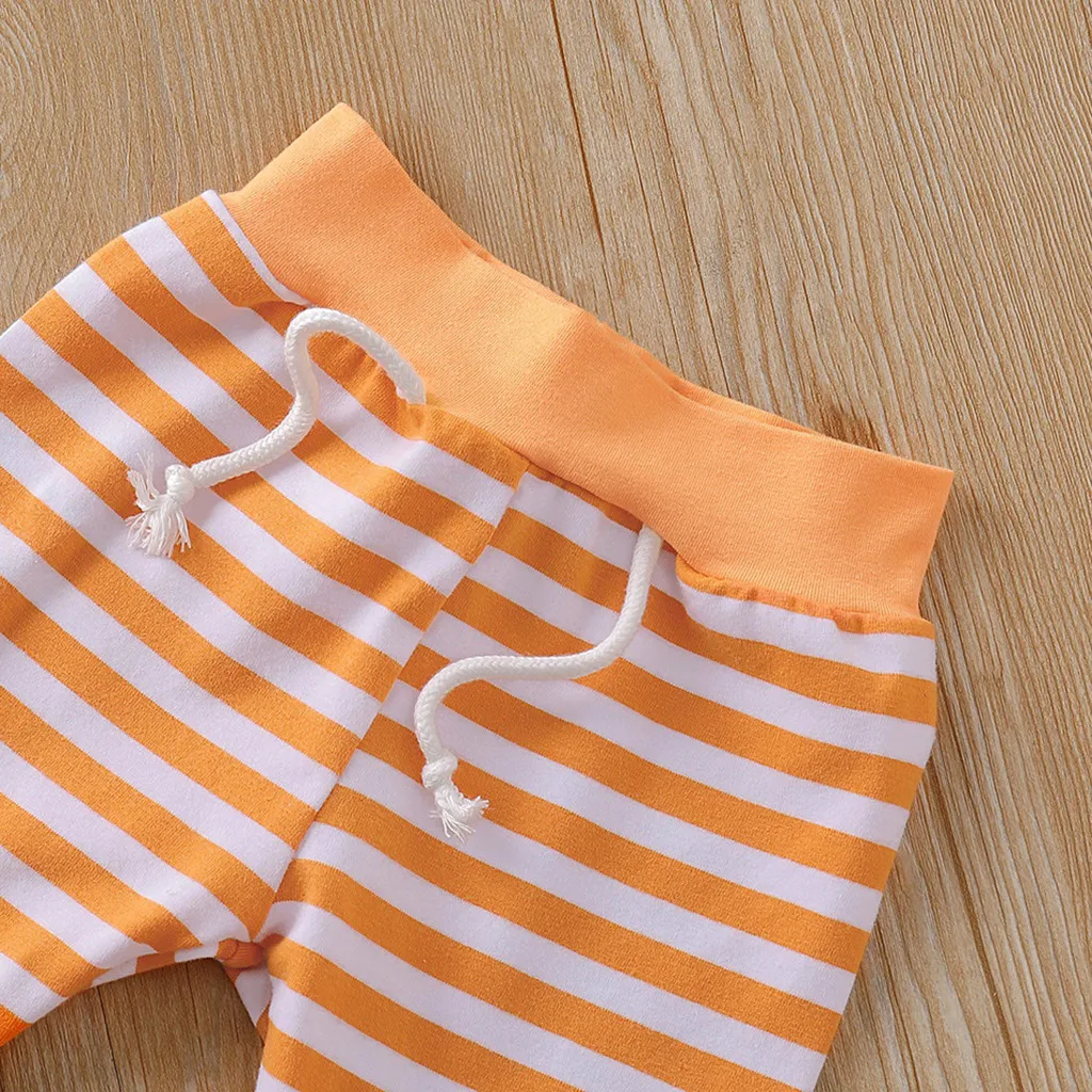 Топ с капюшоном для малышей Штаны в полоску Повязка на голову Комплект одежды