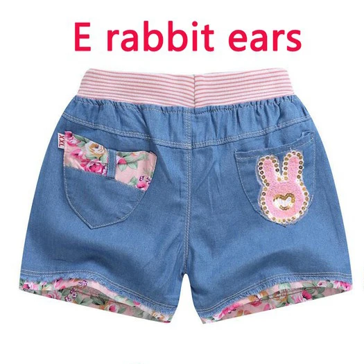 E rabbit ears Джинсовые шорты для девочек; летние кружевные штаны для девочек-подростков; детская одежда с бантом; детские джинсы с цветами; шорты для подростков - Цвет: E rabbit ears