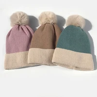 winter knitted hat for women men warm rabbit fur beanie fashion color matching beanie hats warm soft hats wool beanies cap