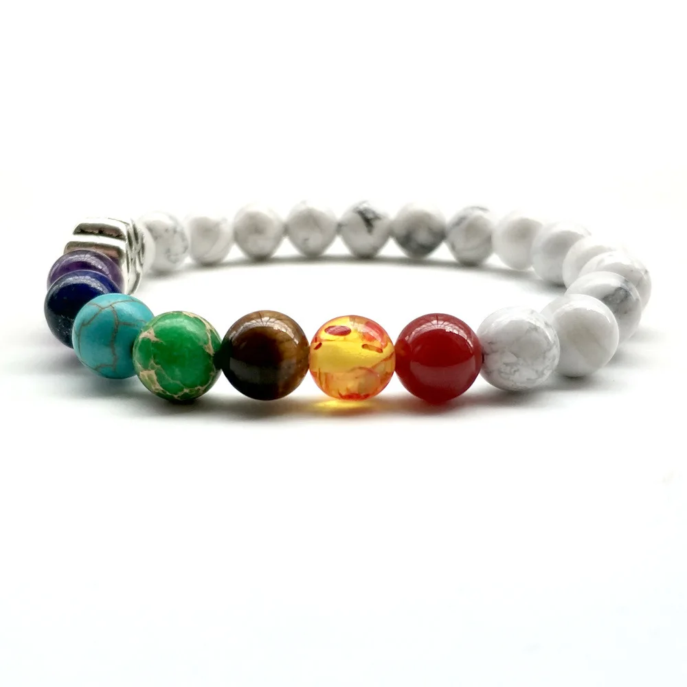 Цвет собачья лапа натуральный камень 7 Чакра 8 мм белый/черный бусины браслеты