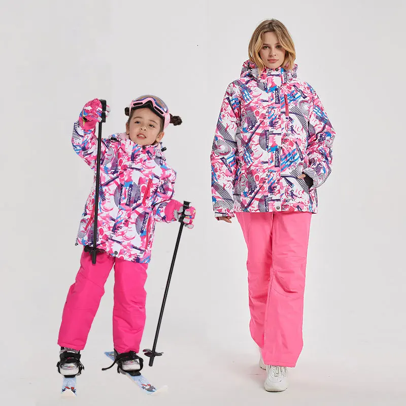 Лыжные костюмы для женщин и девочек водонепроницаемый теплый костюм мамы дочки