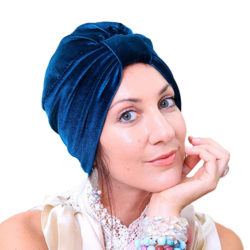 Мусульманский вельветовый тюрбан Женская индийская шапка зимняя Hijabs Femme