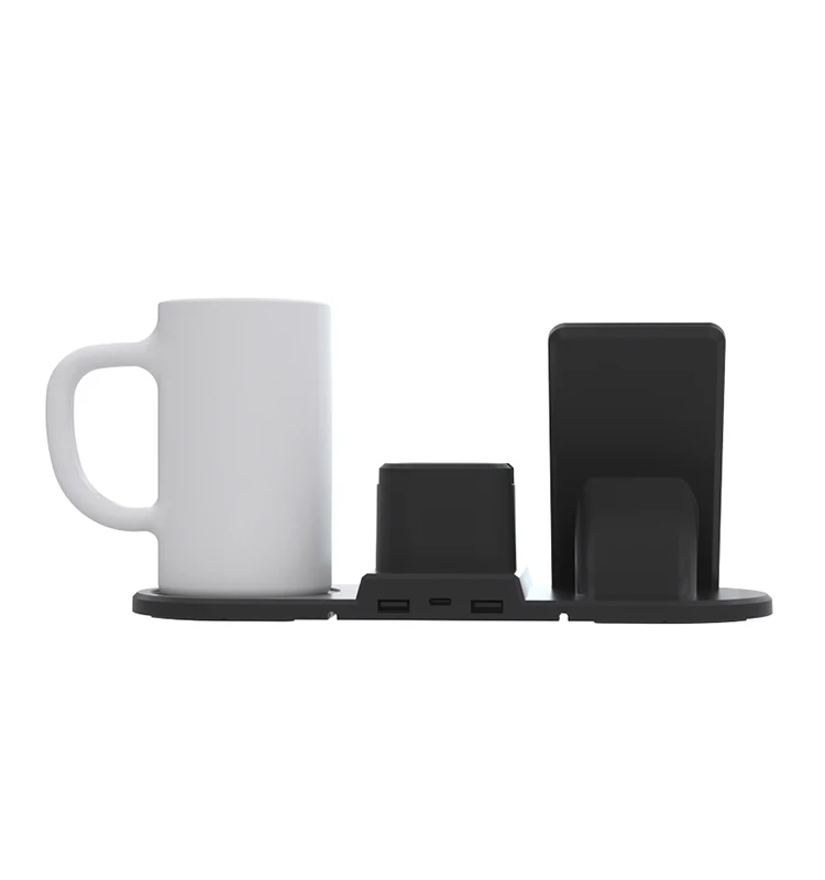 

Temperature Control Ceramic Mug Warmer with Wireless Charger for Desk Home Office Coffee Tea Milk