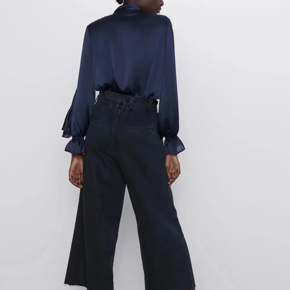 Женская блузка с оборками ZA фиолетовая Повседневная Блузка бантом и