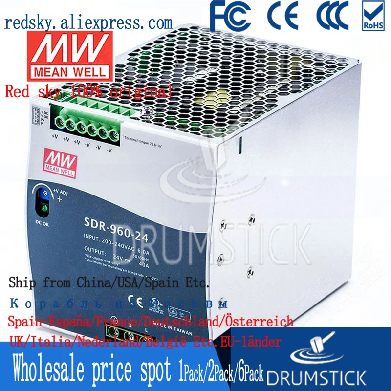 Meanwell SDR-960-24 24V 40A meanwell SDR-960 960W одиночный выход промышленный din-рейку с PFC Функция |