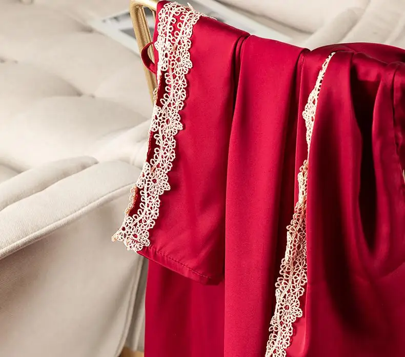 

Lace 5PCS Pjs Sleepwear Sets Women Kimono Robe Gown Outfits Pajamas Pyjamas Pour Femme Summer Sexy Ice Silk Satin Home Clothes