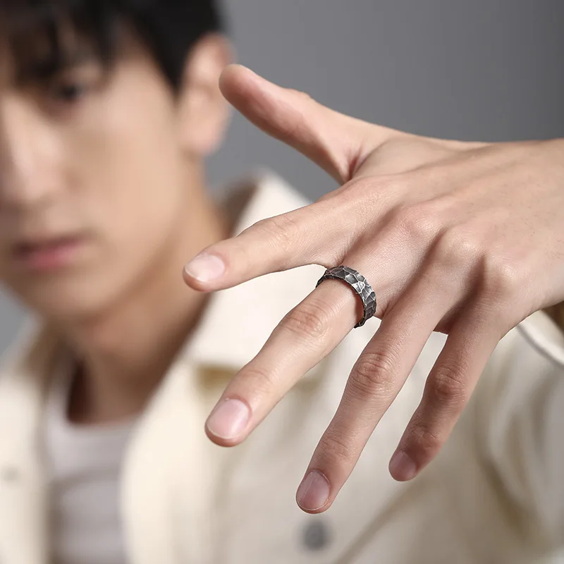 

2021 Handmade Hammered Ring Male Tide Live Adjustable Size Men's Opening Personality Retro Boys Ring Jewelry Birthday Gift