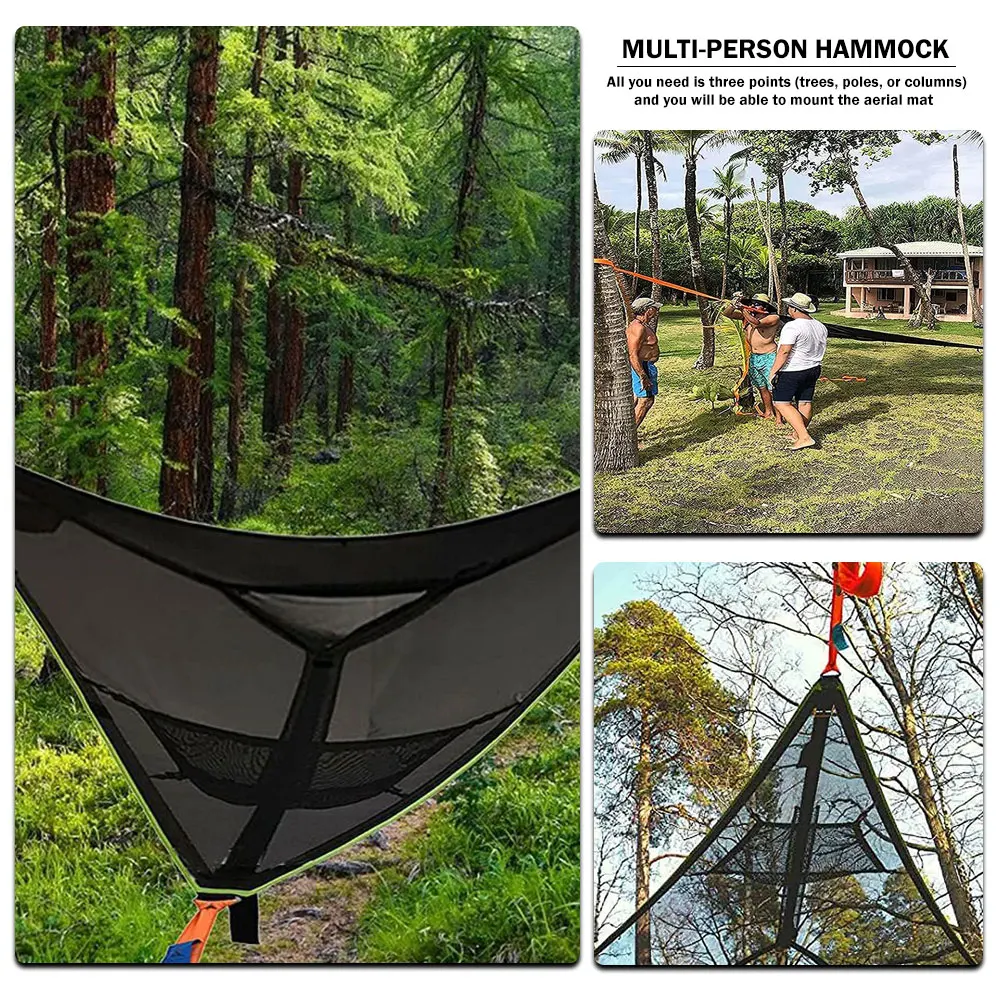 

Multi-Person Camping Hammock Giant Aerial Camping Hammock Outdoor Triangle Hammock Nylon Rope Garden Travel Sleeping Swing Bed