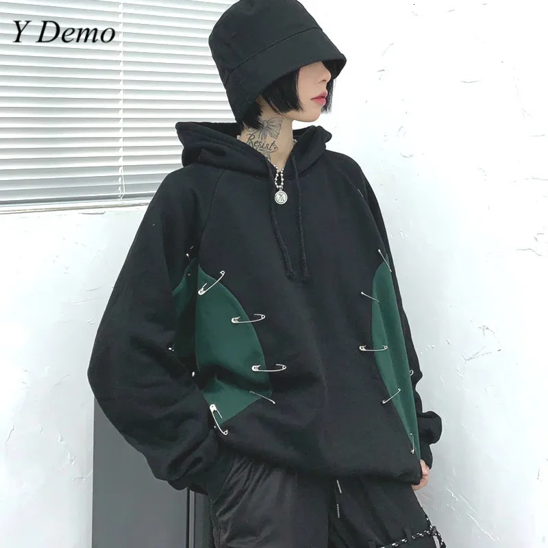 Харадзюку Свободные женские булавки толстовки с капюшоном Цветные Лоскутные